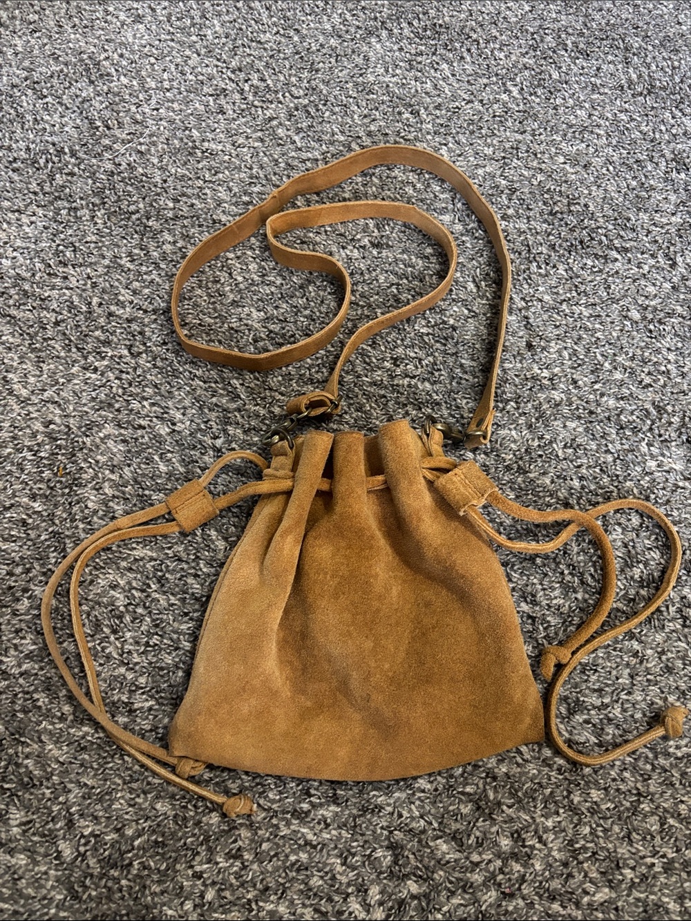 Free People suede crossbody purse side drawstrings adjustable strap boho classic